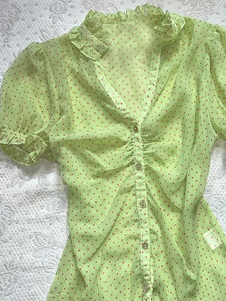 Original Faion een Polka Dot ort Sve irt f Sp Girl haut de gamme Sle été nouveauté polyvalent minceur Cott...
