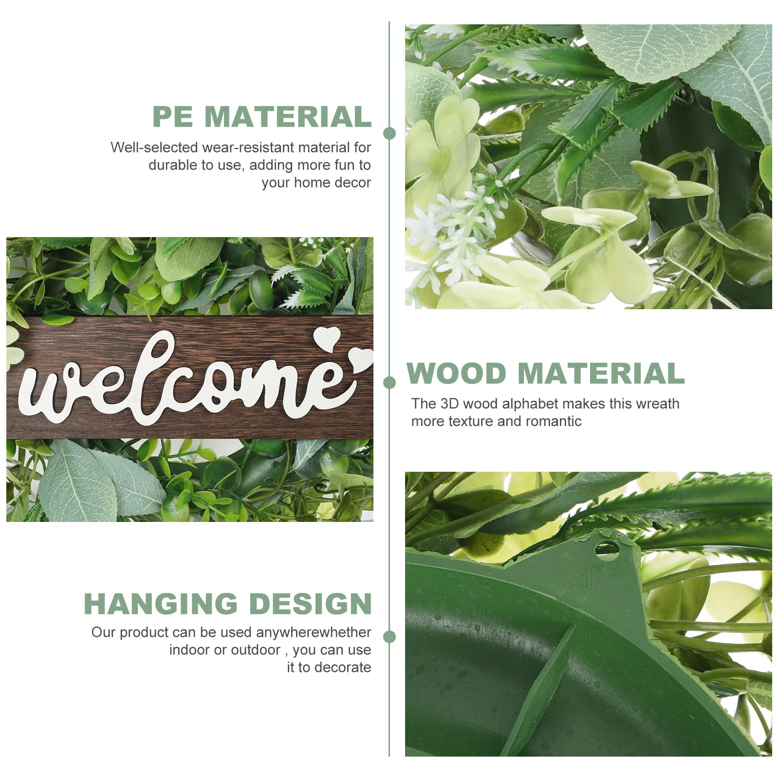 

Realistic Artificial Wreath with Bright Door Welcome Sign Garland for Home Farmhouse Garden Decorative Pendant