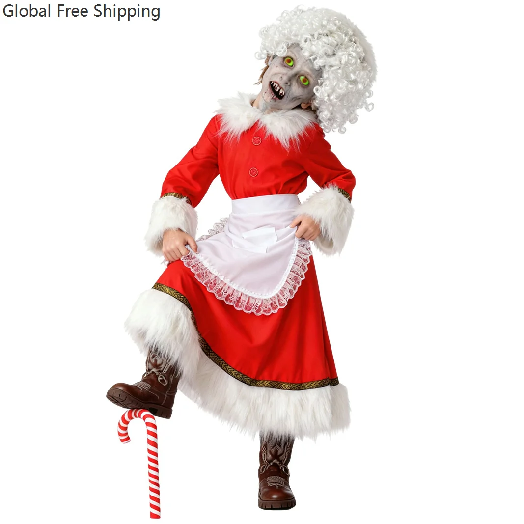 

New Halloween Horror Red Dress Christmas New Year Children's Role Playing Lady Apron Set Girls Stage Party Performance Costume