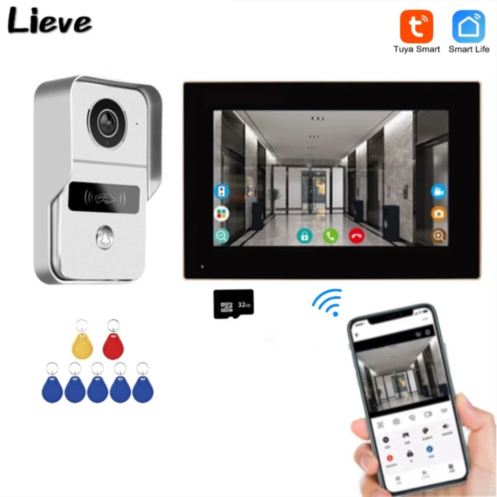 

7 inch Touch Screen Monitor WiFi Tuya Video Doorbell Outdoor Door Bell Waterproof IP65 Intercom Inductive Card Unlock Door Phon