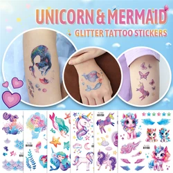 Sereia unicórnio glitter tatuagem adesivo crianças temporária à prova dwaterproof água rosto braço arte do corpo tatuagens falsas menina festival maquiagem