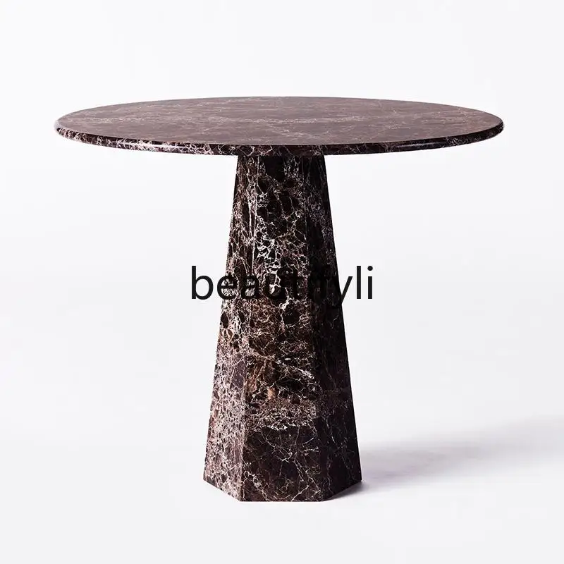 

Italian minimalist natural marble designer dining table high-end round table luxury stone dining table