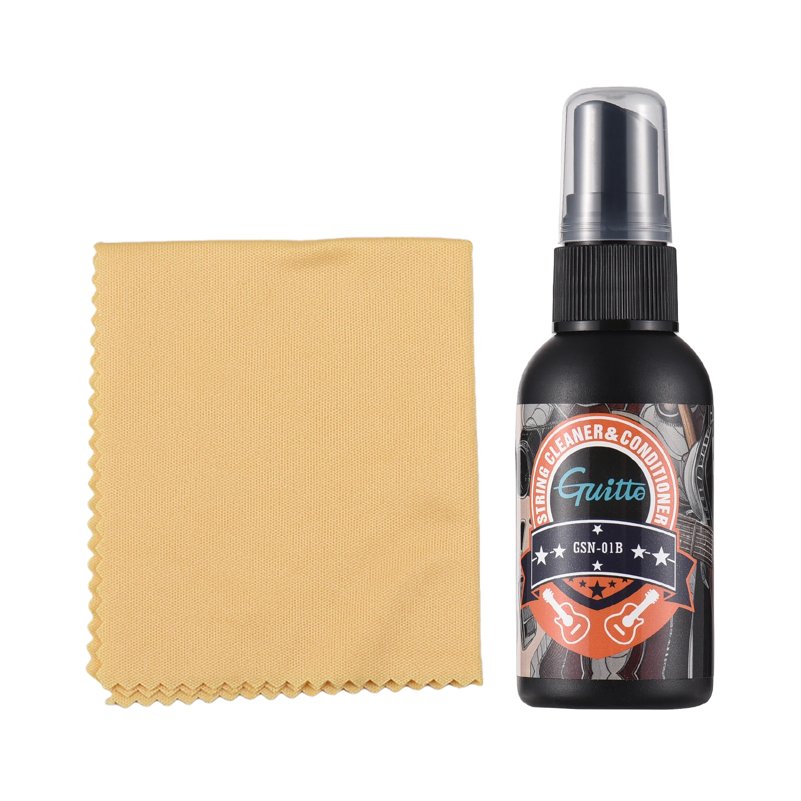 GUITTO Kit de cuidado de limpieza de guitarra, aceite de cuidado antioxidante de cuerda de 50ml con paño de limpieza para herramienta de mantenimiento de limpieza de guitarra acústica