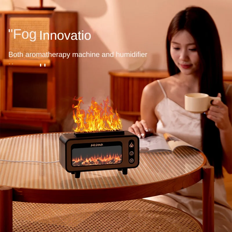 Flame aromatherapy machine for home bedroom, living room creative USB power supply large mist humidifier, office decoration.