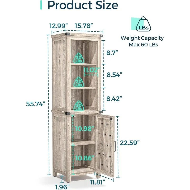 LINSY HOME Bathroom Storage Cabinet, Farmhouse Narrow Storage Cabinet with Door & Adjustable Shelves, Tall Linen Tower for Bathr