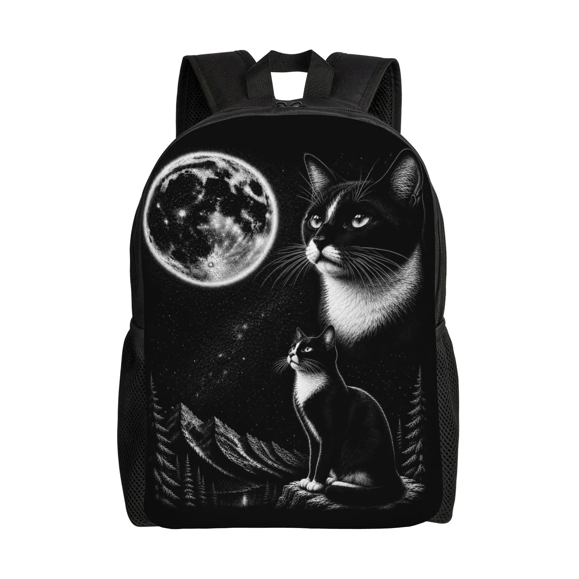 Tuxedo Cat Howling to the Moon 90’s Retro Backpack  Travel Backpacks Female Custom Pattern School Bags Stylish Rucksack