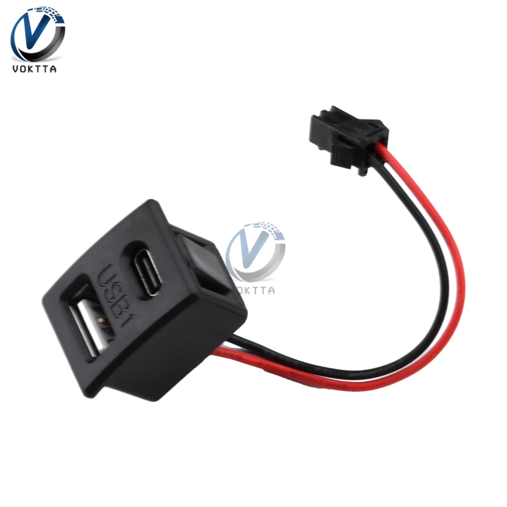 1ชิ้นสีดำสองชั้น USB ตัวเมียฐานเต้ารับสำหรับชาร์จชนิด C พร้อมสายเชื่อมต่อ USB พอร์ตชาร์จข้อมูลอินเตอร์เฟซ