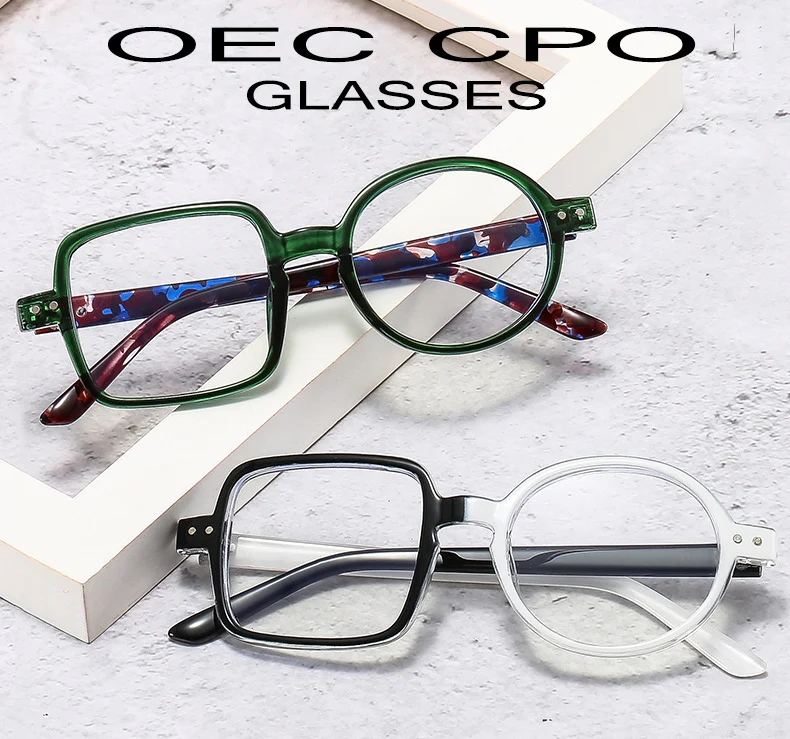Oec cpo quadratische Brille Frauen Männer Mode klare Brille optische Brille Rahmen Persönlichkeit runde transparente Linse Spektakel – Detail 1