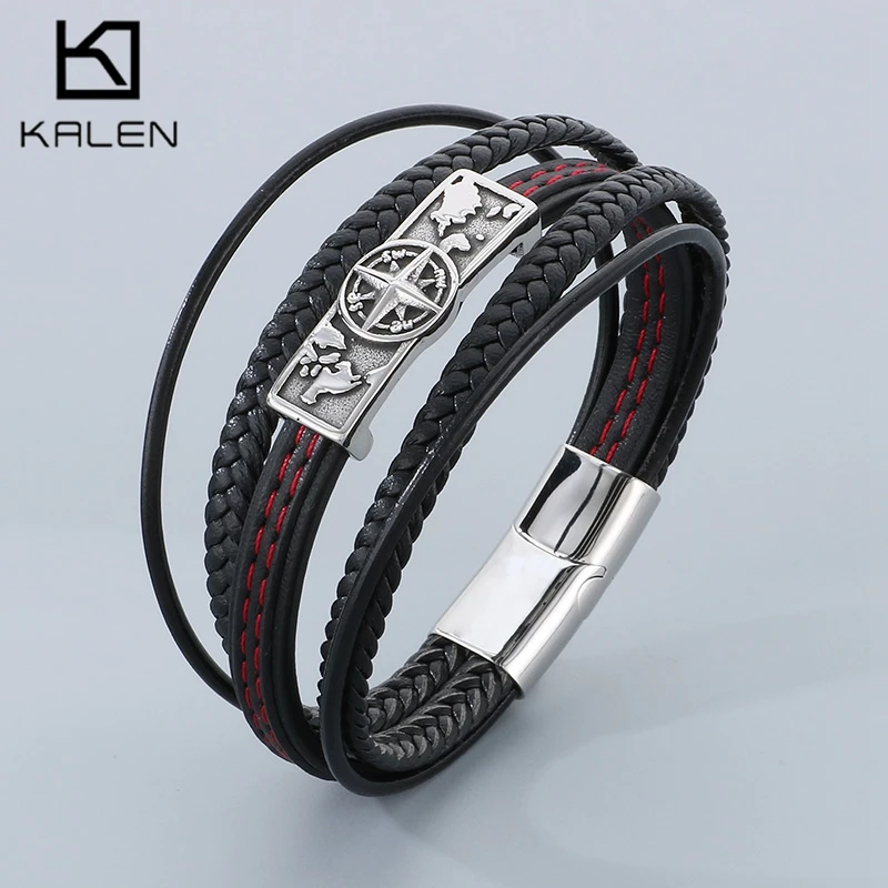 Gothic Multiple Woven Cowhide Bracelet for Men Punk Personalized Stainless Steel Leather Bracelet Gift Creative Trend Jewelry