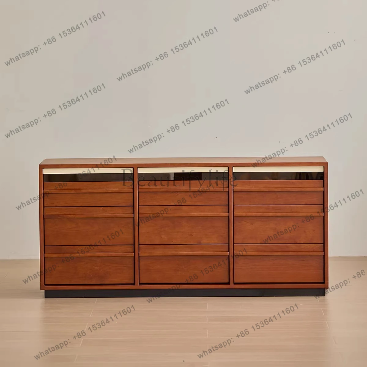 

Medieval retro nine-chest cabinet cherry wood bone line drawer floor storage cabinet
