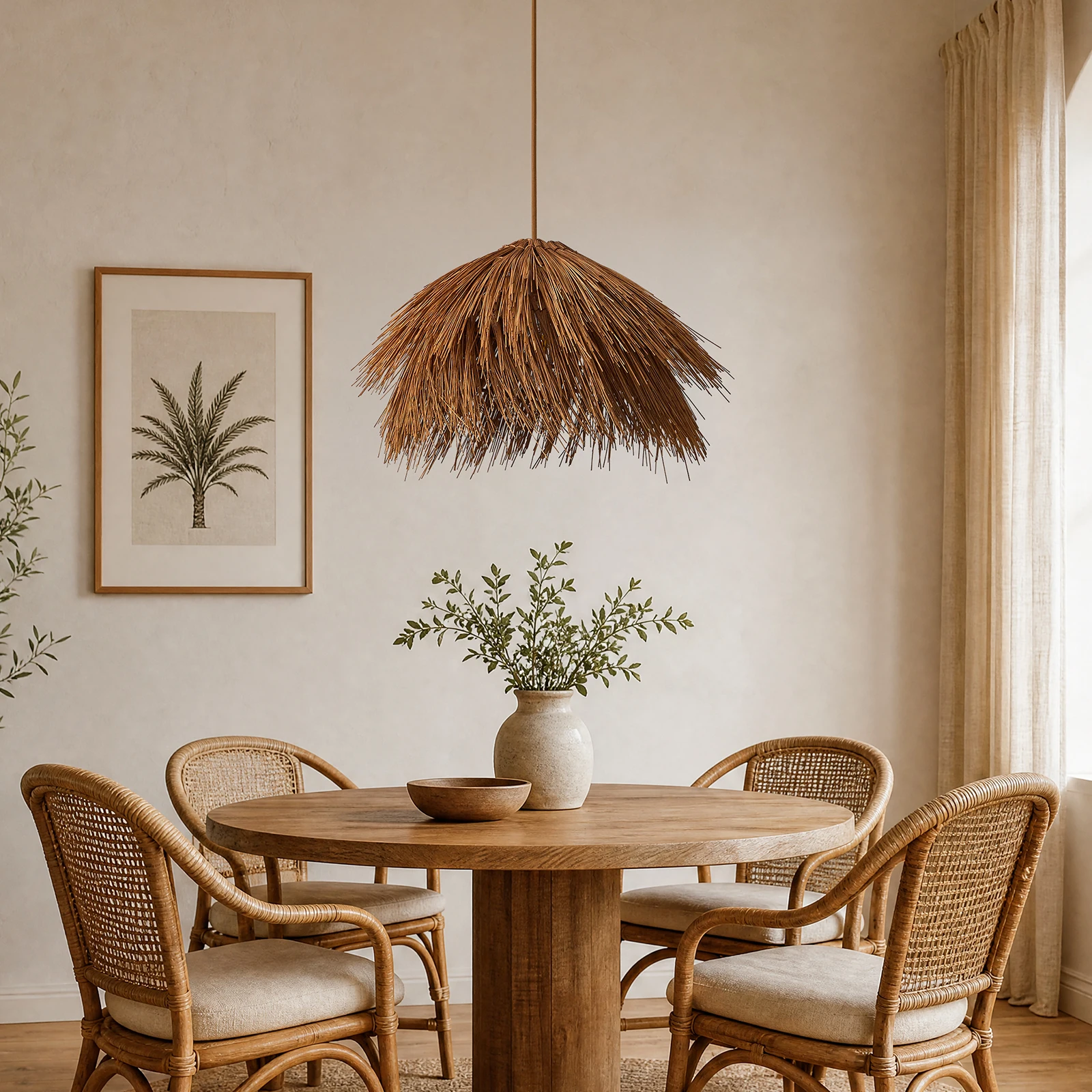 Bohemian Rattan Chandelier E26 Courtyard Restaurant Kitchen Island Balcony Entrance Area Farmhouse Rattan Chandelier