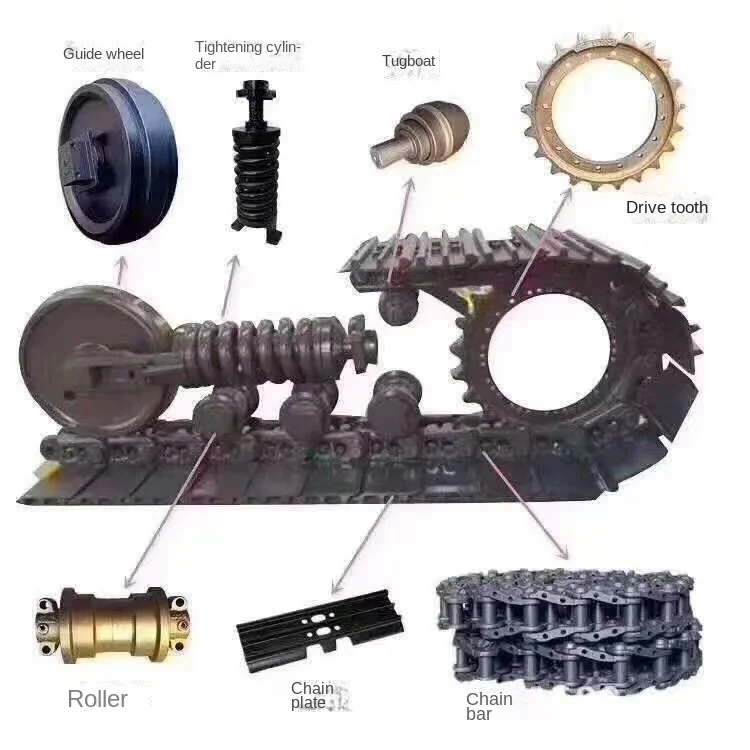 Suitable for Komatsu excavator support wheel, bracket, guide wheel, chain plate, four wheels with chassis accessories