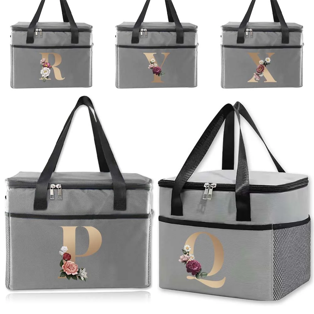 Cooler Bag Lunch Bag Portable Dinner Storage Box Insulation Picnic Ice Pack Food Thermal Bags Gold Letter Printing Series