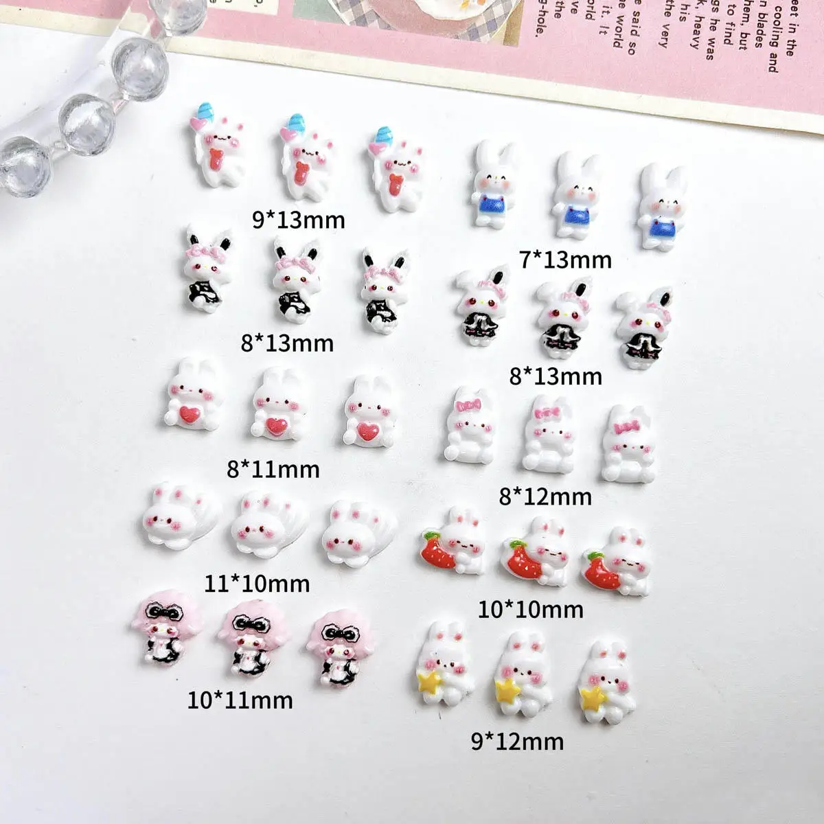 3D Hars Kawaii Wit Konijn Nagel Charmes Cartoon Multi Stijl Konijn Nail Art Decoraties Telefoon Case Handgemaakte DIY Ambachten Onderdelen