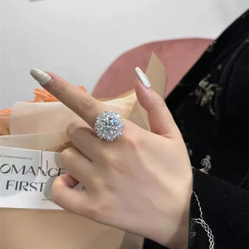 JH 5CT 925 فضة مويسانيتي خاتم للنساء الأزهار خاتم الزواج D VVS1 غرامة مجوهرات فاخرة مختبر الأحجار الكريمة