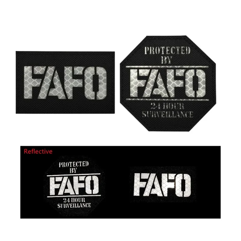 24 Hours SURVEILLANCE FAFO Laser Reflective White Black Fabric FAFO Letter Patch For Clothing Bag Label Applique Miltary Style