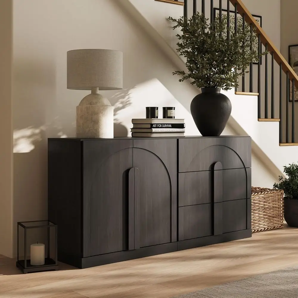 

2-Piece Sideboard Cabinet with Storage and Adjustable Shelves, Suitable for Living Room, Kitchen, Dining Room, Ebony Finish