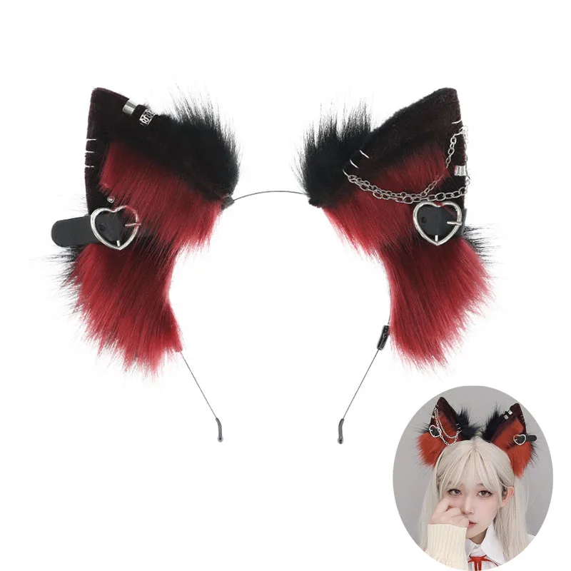 

Hot Unisex Animal Cat Wolf Colorful Ears Headdress Plush Hairband Furry Headband Anime Halloween Christmas Cosplay Accessories