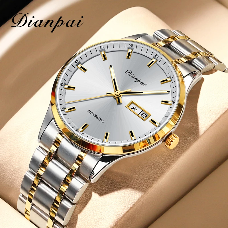 Dianpai classique affaires hommes entièrement automatique en acier inoxydable mouvement mécanique hommes veilleuse montre polyvalente