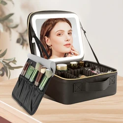 Makeup Bag With Mirror Of LED Lighted, LED Light Adjustable Brightness Cosmetic Bag, Travel Makeup Case Cosmetic Bag