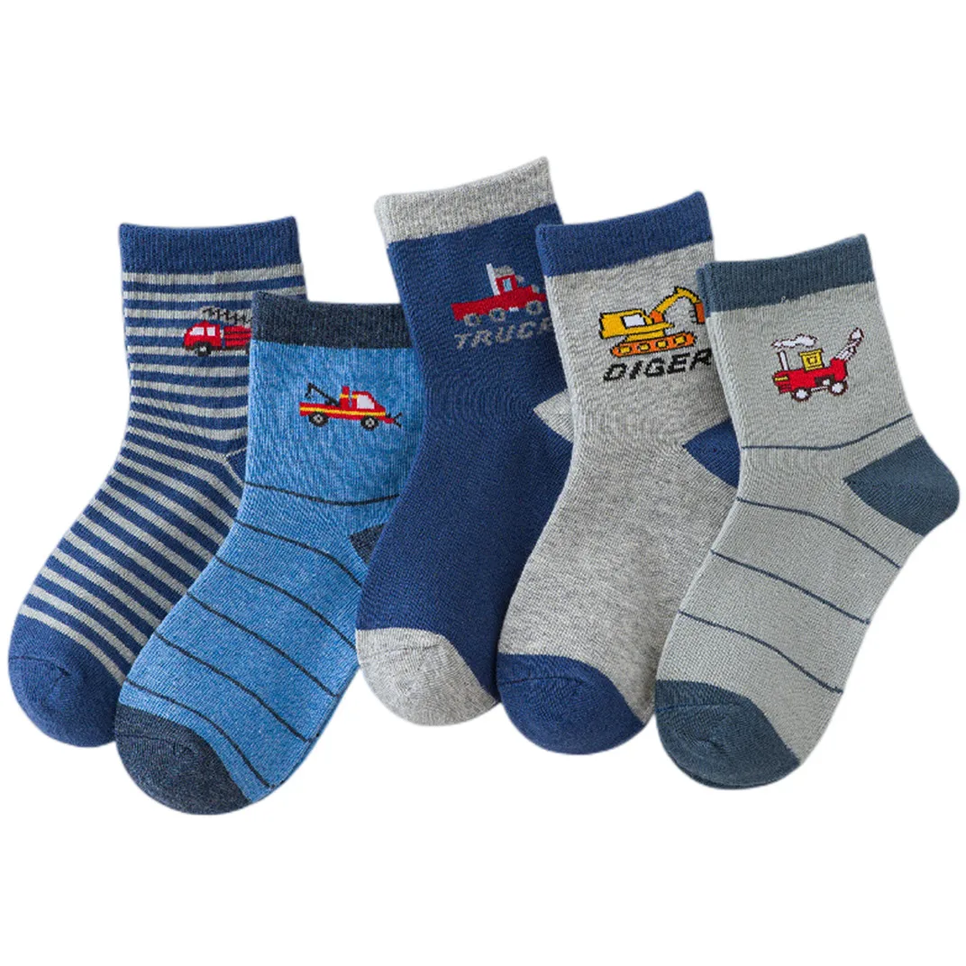 5Pairs Children's Socks Spring And Autumn Cotton Car Cartoon Boy's Socks Kids Sports Socks  Boys Girls Quality Breathable Socks