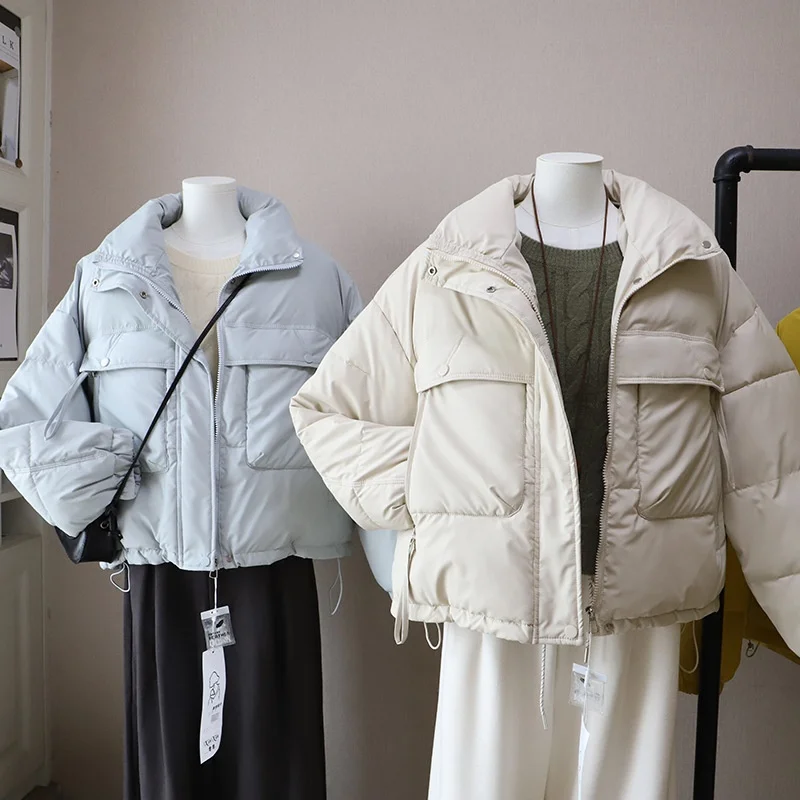 

Women's ort Leather down Jaet Winter New Sle Stand Collar Korean Faion Loose Waterproof Thi Warm Bread Coat