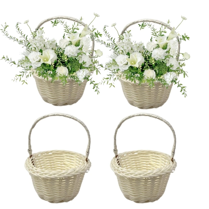 Bộ 4 Giỏ Hoa Dệt Tay Nghệ Thuật Mây Thủ Công Giỏ Giỏ Cầm Tay Cho Gia Đình Và Đám Cưới Sử Dụng Trang Sức Giọt