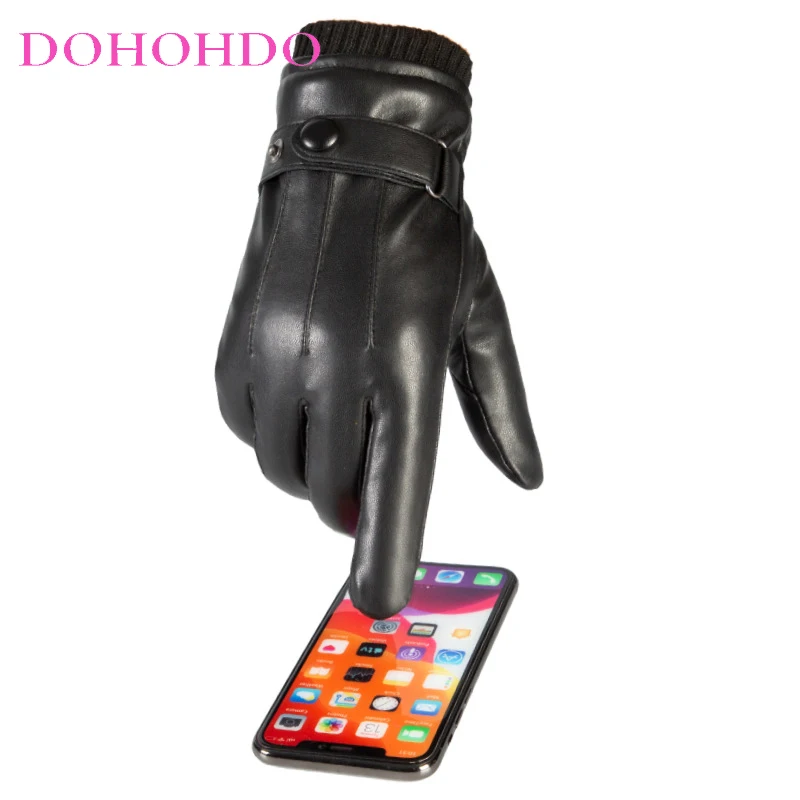 ركوب الدراجات في الخريف والشتاء سميكة مع قفازات مخملية دافئة مقاومة للرياح للدراجات النارية في الهواء الطلق شاشة تعمل باللمس قفازات جلدية سوداء للرجال