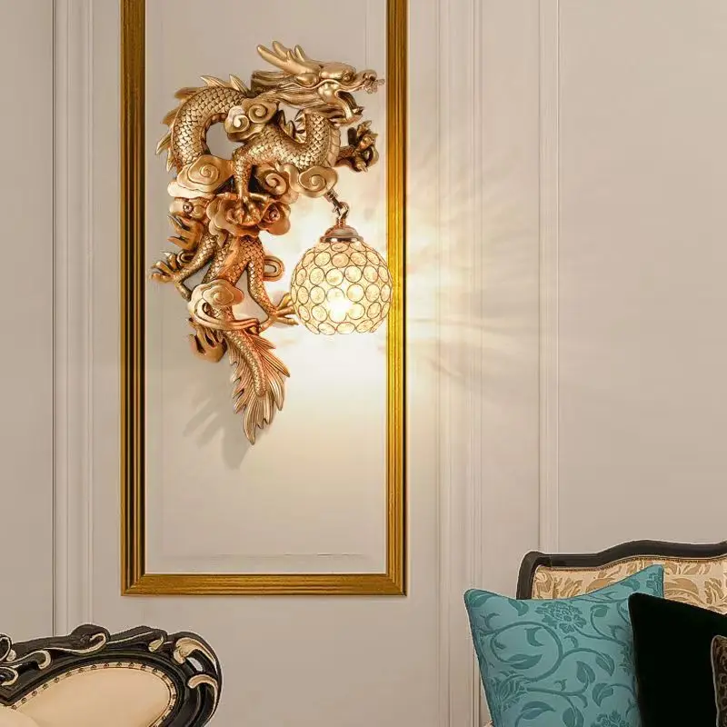 TYLA Moderna Lâmpada de Parede de Resina LED Creative Devise Dragão e Phoenix Sconce Light Decor para Casa Sala de estar Quarto