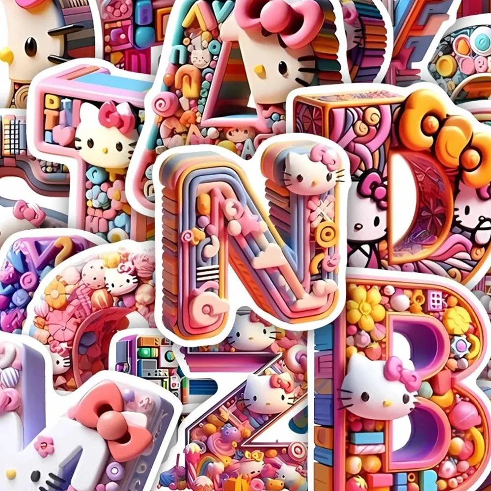 10/30/50pcs Kawaii Hello Kitty Letter Alphabet Cartoon Stickers Sanrio Anime Decals Personalised Name Design Sticker Wholesale