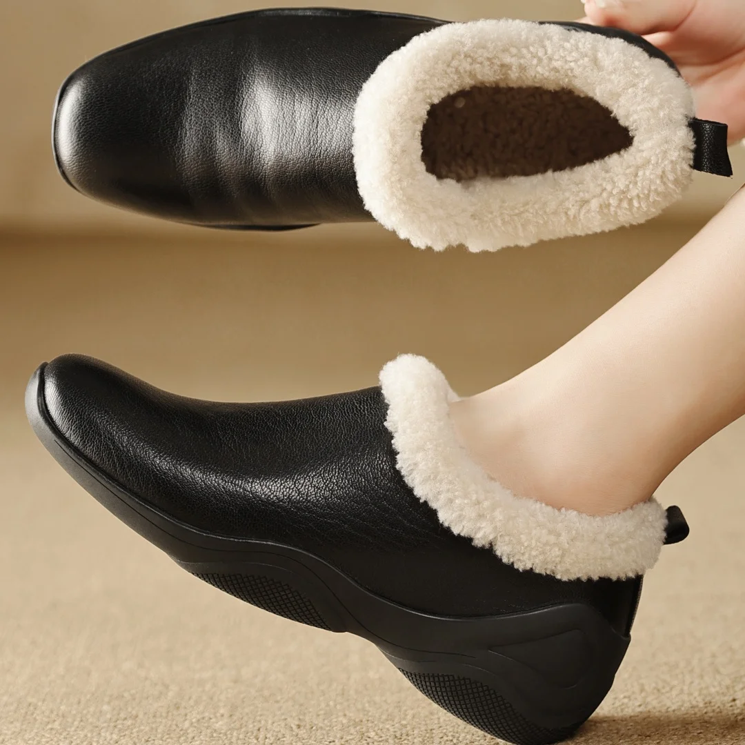 

Women's sheepskin square toe wool inside slip-on flats winter warm loafers high quality soft comfortable casual daily shoes sale