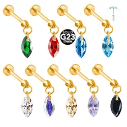 ASTM F136 G23 Titanium Bullet Head Threadless Piercing Marquise CZ Pin Push in Lip Stud Drop Daith Conch orecchino 16G 18G 20G