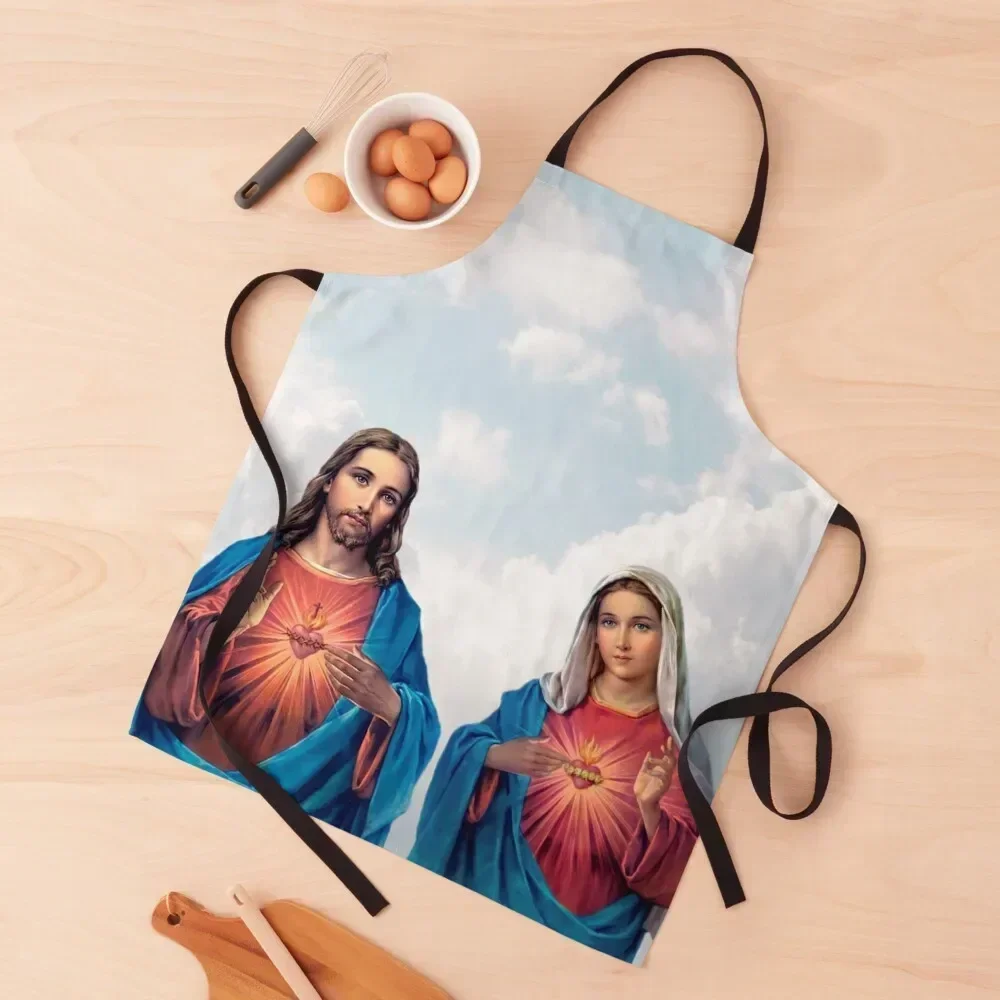 

Sacred and Immaculate Hearts (Jesus and Mary) with sky background Apron christmas cleanings Apron