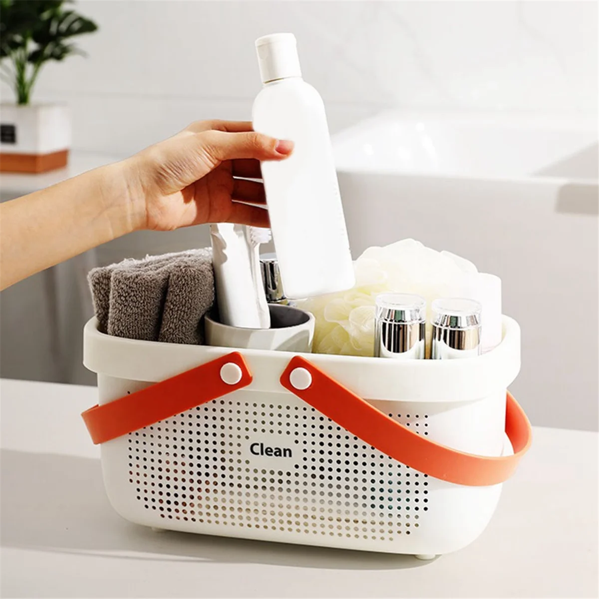 

Plastic Storage Basket Portable Shower Tote Organizer Basket Bin,D