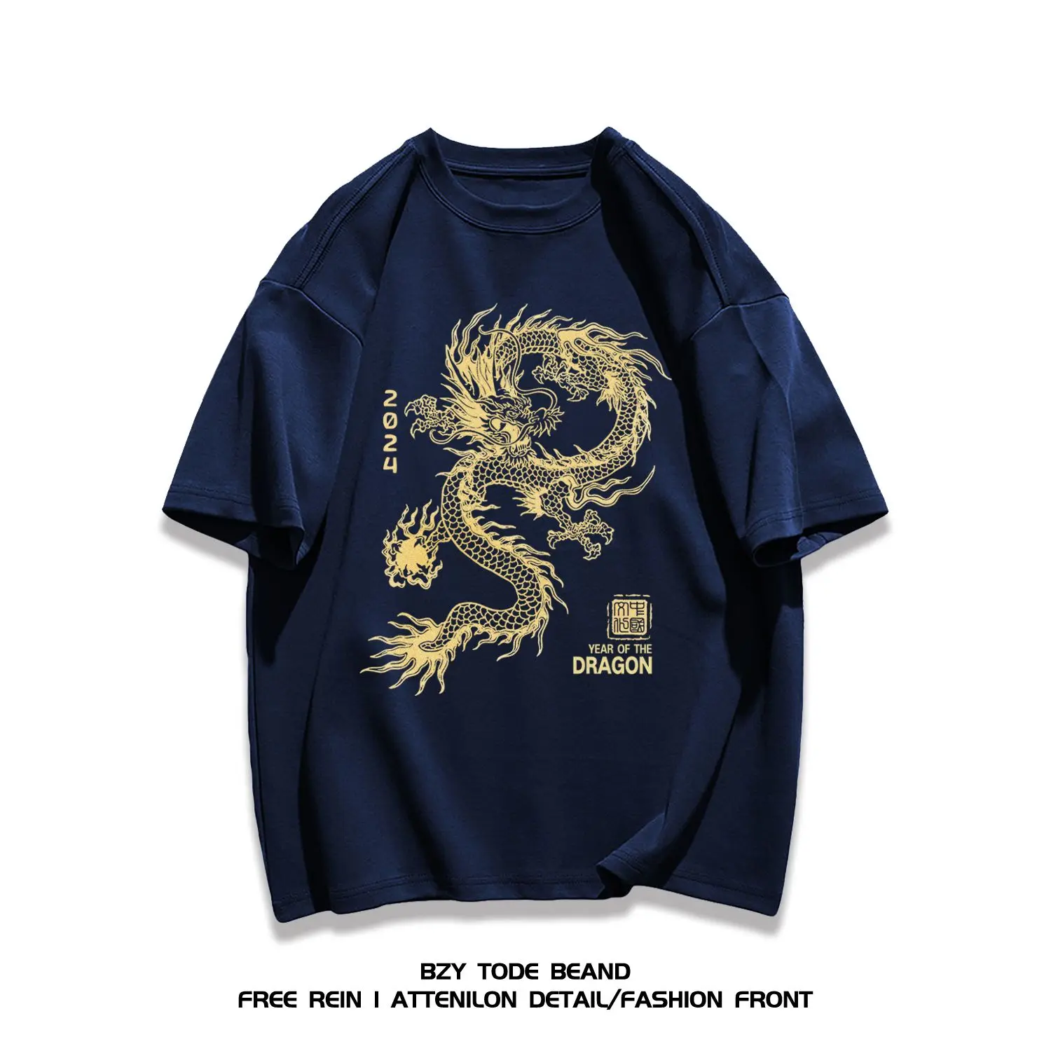 American national trend Chinese dragon print summer new men and women short-sleeved T-shirt pure cotton 2024 high street ins top