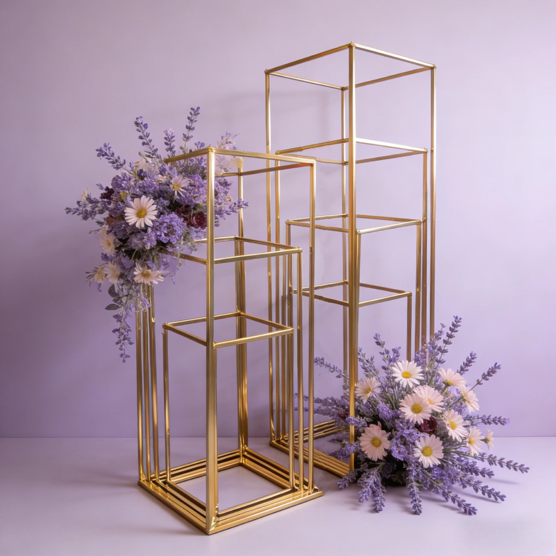 

Electroplated Iron Wedding Decoration Geometric Flower Frame Square Road Guide Iron Art Frame Venue Aisle Background Decor