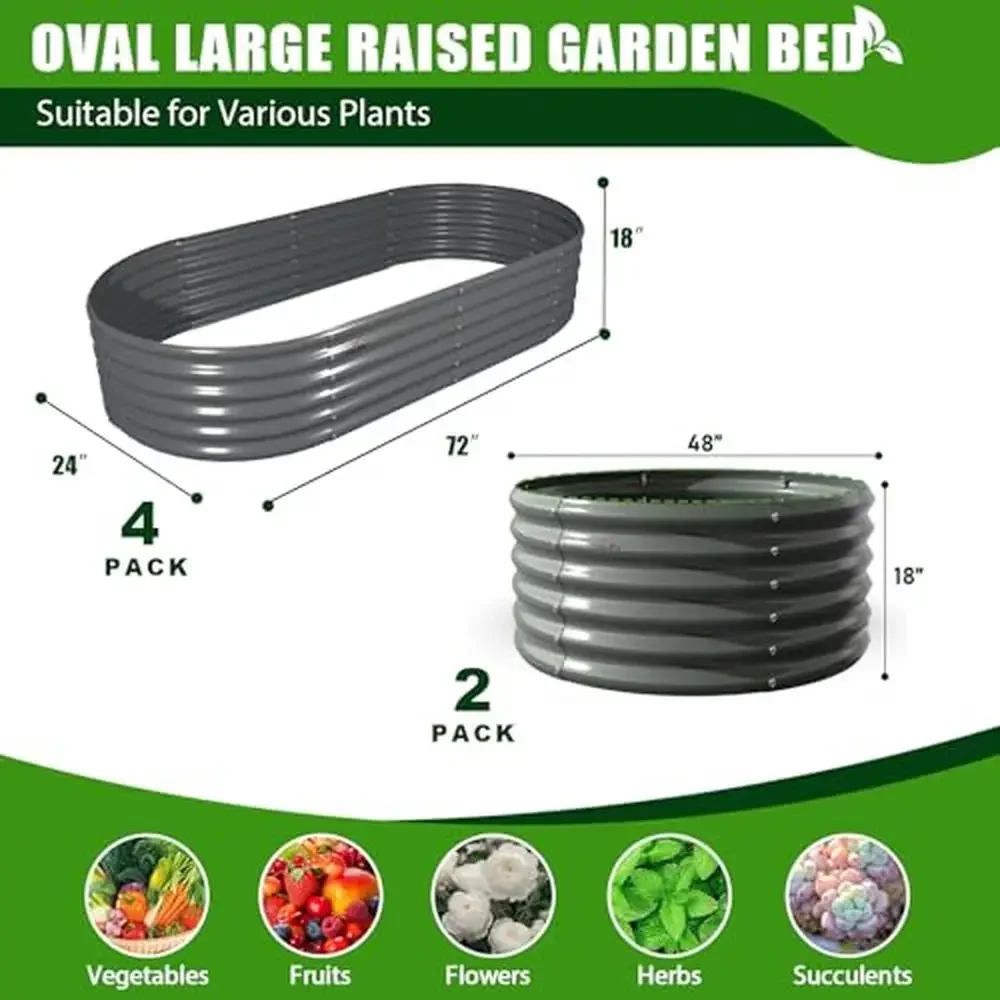 Galvanized Steel Raised Garden Beds 4X4X1.5ft & 6X2X1.5ft Outdoor Planting Vegetables Flowers Herbs Quartz Grey Long-lasting