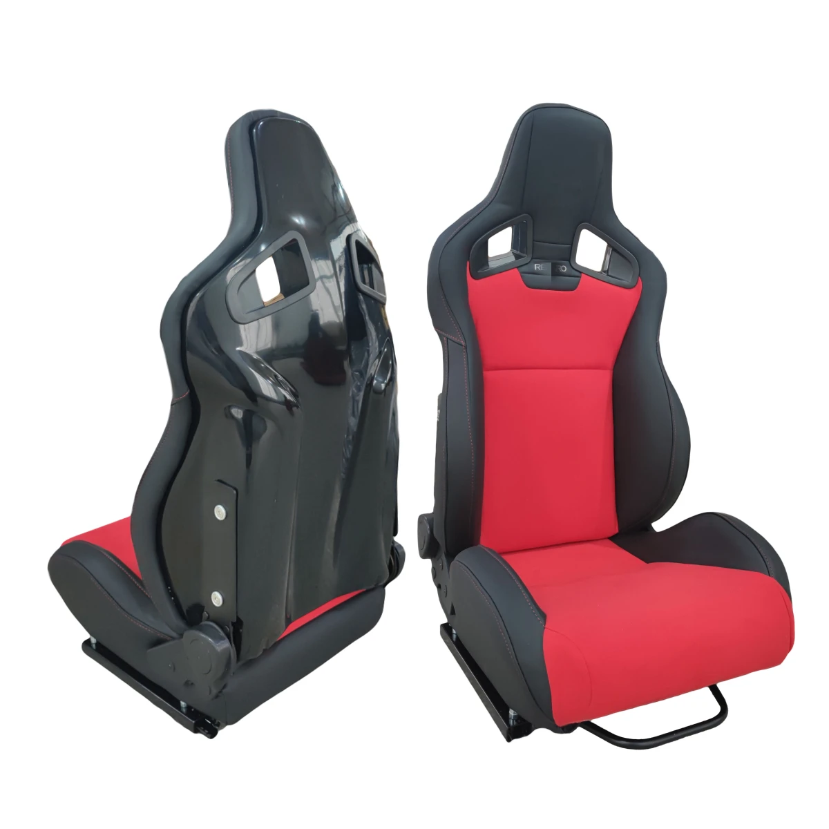 1039R Universal 2PCS Black Leather With Double Slider Sport Bukcet Racing Car Seats