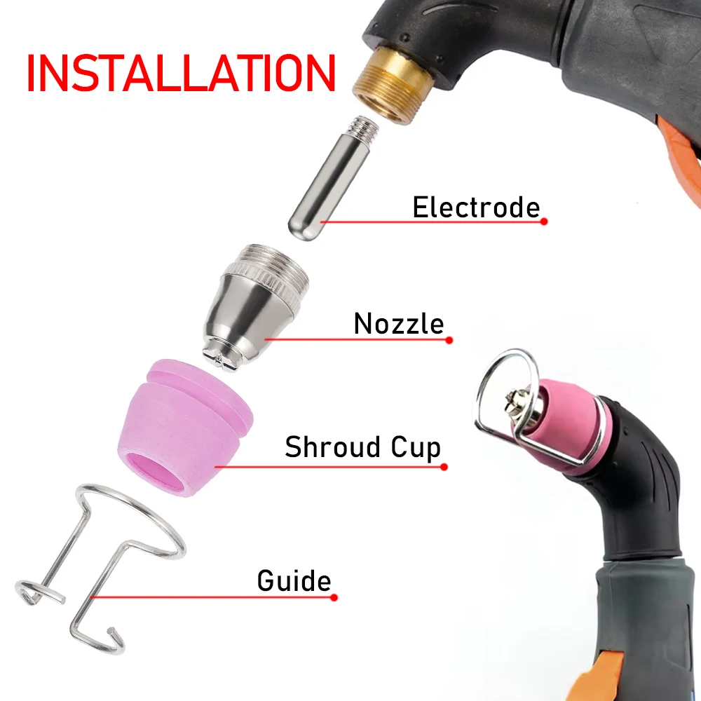 24-Piece Plasma Cutting Machine Nozzle Accessories Electrode Nozzle Conductive Copper Nozzle Set AG60