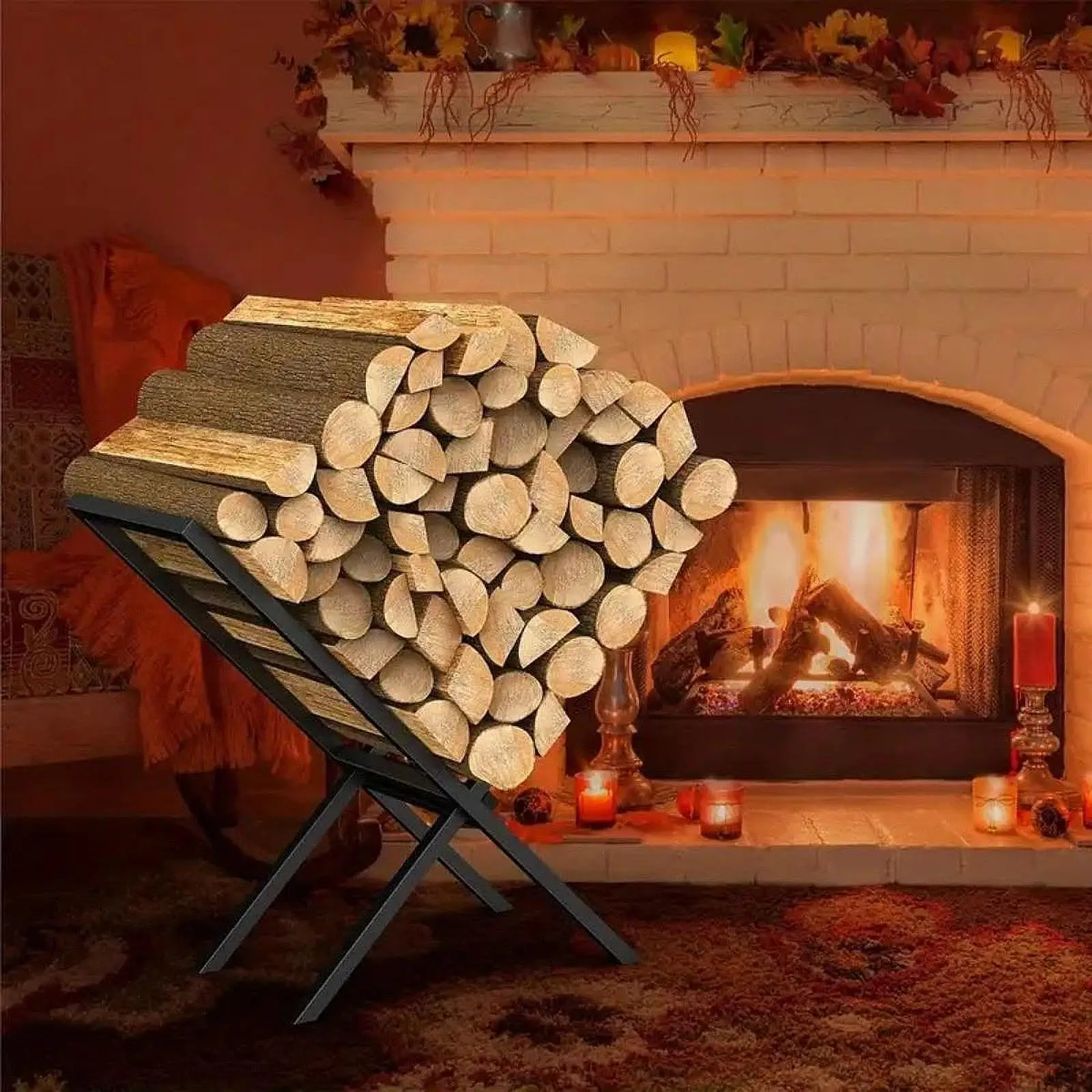 Firewood Rack Log Holder Stacking Metal Firewood Stand Fireplace Grate Wood Storage Rack for Outdoor Activities Lawn Picnic