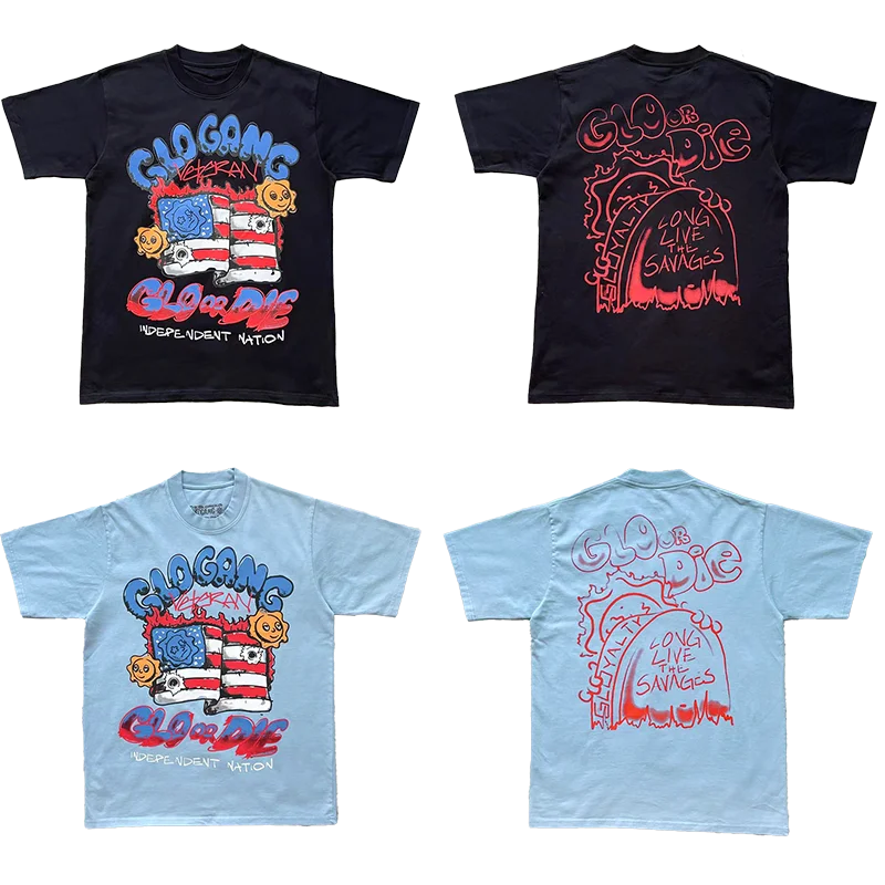 

Glo Gang Boyz Worldwide fiti Sle Casual ort Sve T-irt Cotton Breathable Youthful Summer Faion round Ne Lette...