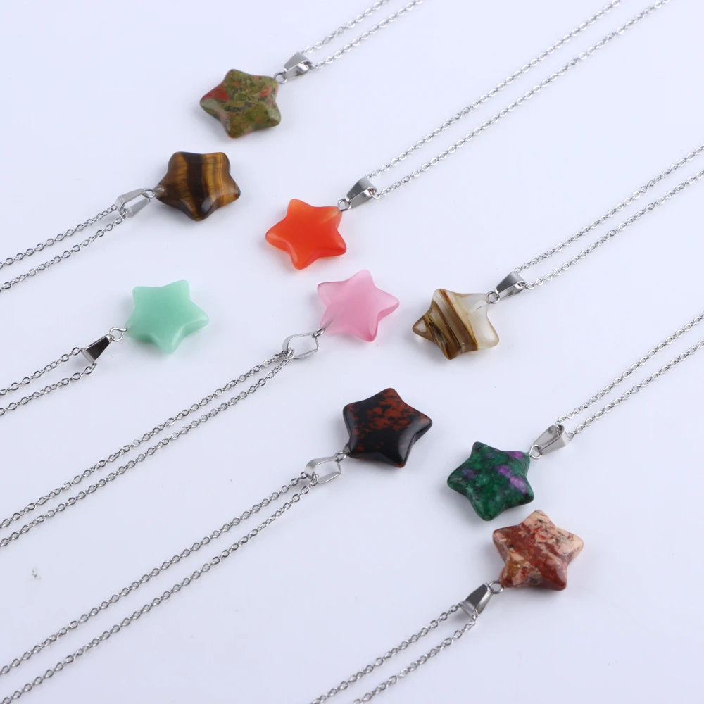 

20Pcs/Lot Trendy Five Point Star Nature Stone Agate Pendants Necklaces for Women Girls Fashion Neck Jewelry Party Gifts