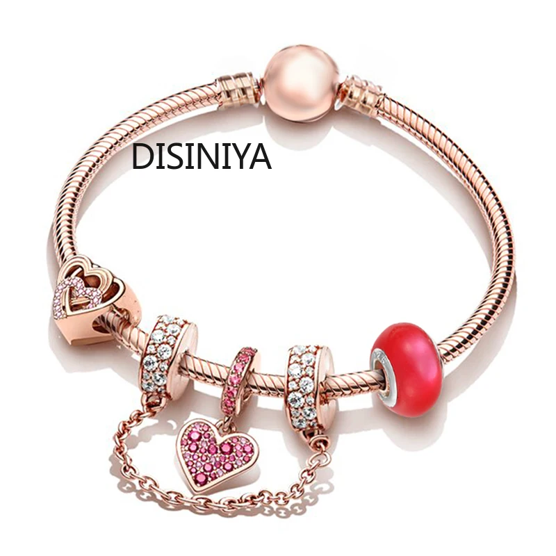 Fashionable and Romantic 2023 Rose Gold Charm Happiness Family Original Pandora Color Bracelet for Women DIY Jewelry Production