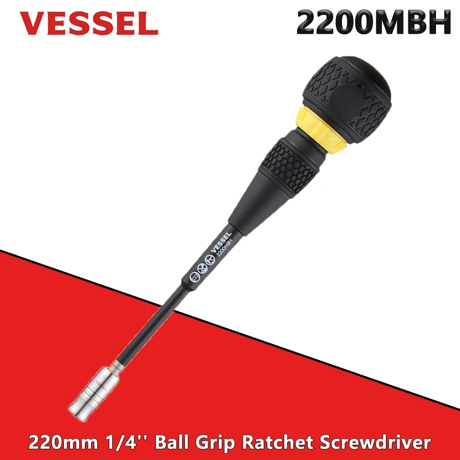 

Vessel 2200MBH 220mm 1/4'' Ball Grip Ratchet Screwdriver with Bit Holder Precision Multifunctional Screwdriver Japan Hand Tools