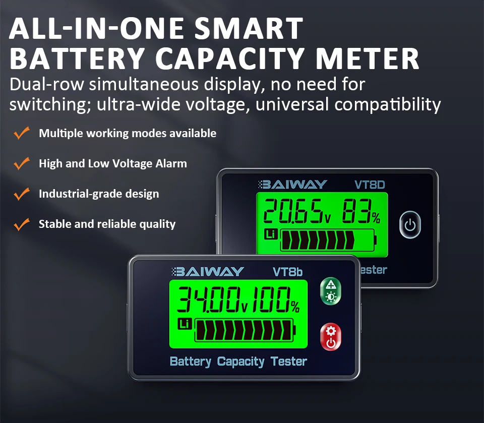 VT8b DC-Batterie-Voltmeter DC 8V-120V Kapazitätsanzeige-Messgerät Lithium LiFePO4 Blei-Säure-Batterietester für Elektrofahrzeuge – Detail 1