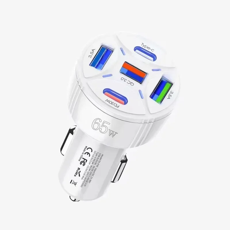 for 65W Fast Charging High Current Car Charger with 3 USB Ports and 2 PD Ports