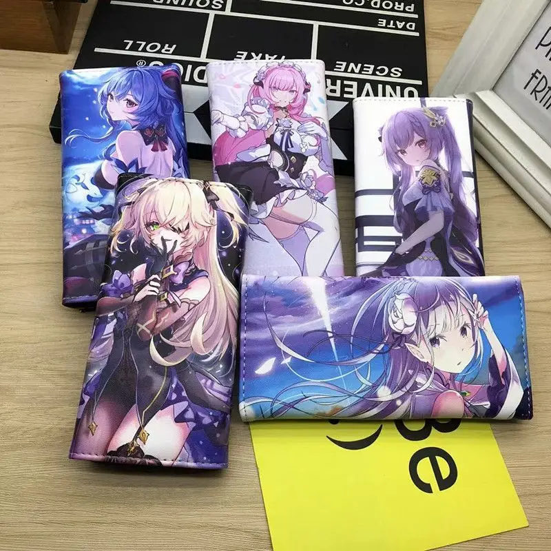 Genshin impacto carteira bonito anime periférico de duas dimensões carteira saco de passaporte estudante moeda carteira saco de cartão presente de aniversário pu