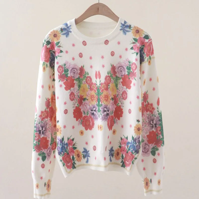 

Вязаный свитер со звездами и цветами, женский пуловер, зима 2025 года, трикотажные топы с длинными рукавами и круглым вырезом, винтажные элегантные стильные джемперы
