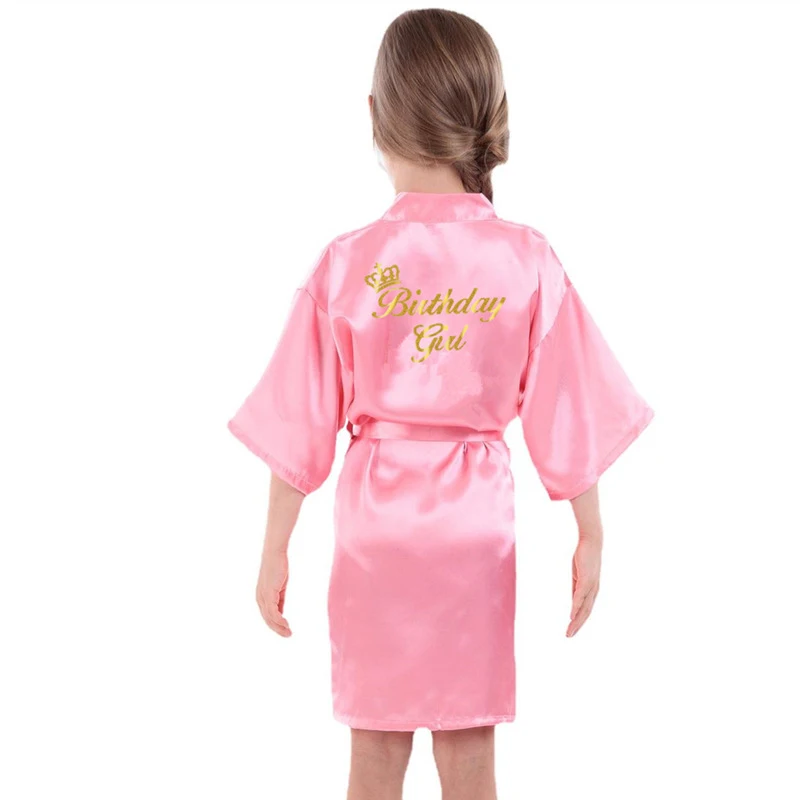 Retail Kids Birthday Girl Gold Glitter Robes Soft Satin Pure Color Kimono Bathrobes for Spa Wedding Birthday Party