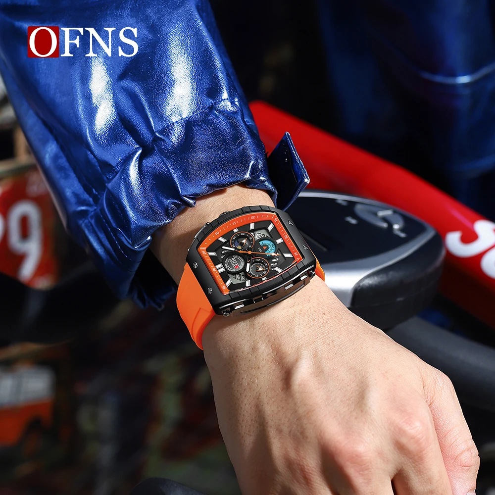 

OFNS Новинка 1203, роскошные мужские кварцевые часы, многофункциональные водонепроницаемые часы с ночником, мужские часы с тремя глазами и шестью булавками, календарем